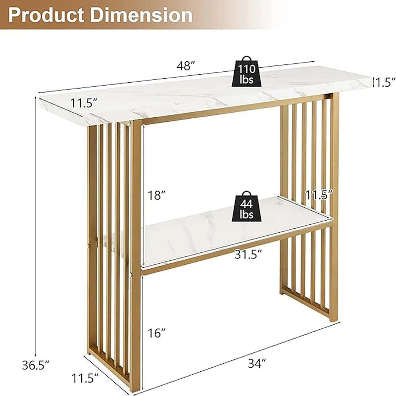 Table console 2 niveaux pour salon, table de couloir moderne pour entrée