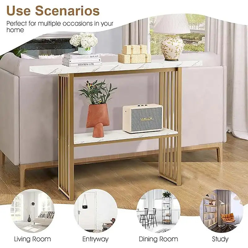 Table console 2 niveaux pour salon, table de couloir moderne pour entrée